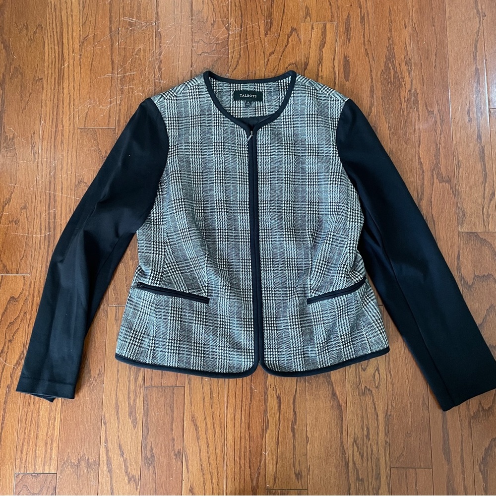 Talbots Black and Gray Plaid Blazer
